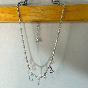 Crystal Stones Silver Tone Charms Letter BRIDE Bib Statement Necklace Wedding